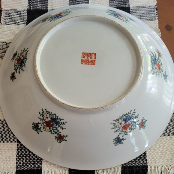 Antique Rose Medallion Charger Cake Plate Signed Asian Art Pottery - Picture 3 of 5